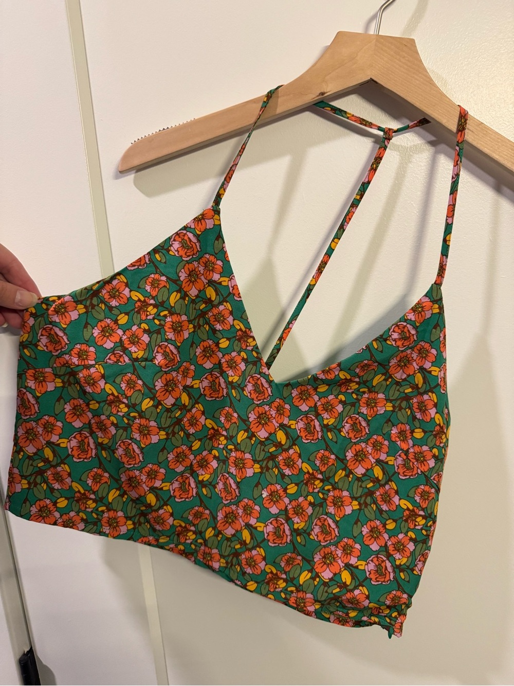 Floral Green V-Neck Crop Tank Top